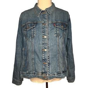 Levi's denim Trucker jacket medium wash button up red tag women's pockets 3X